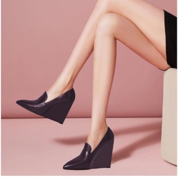 miss left Shoes - miss left Purple Wedge Heel Loafers Pumps Slip On Pointy Toe High Heels Shoes